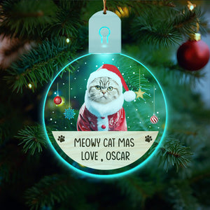 Custom Photo Dog, Cat Merry Christmas Circle Led Acrylic Ornament HA75 891664