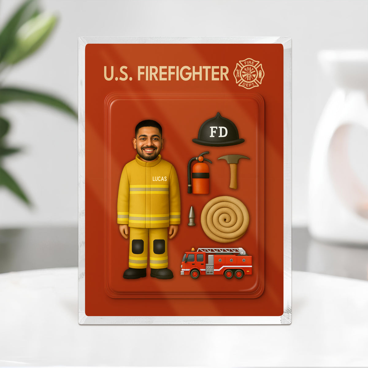 Custom Firefighter Figure Acrylic Block Plaque, Unique Keepsake, Father's Day Gift HA75 892336