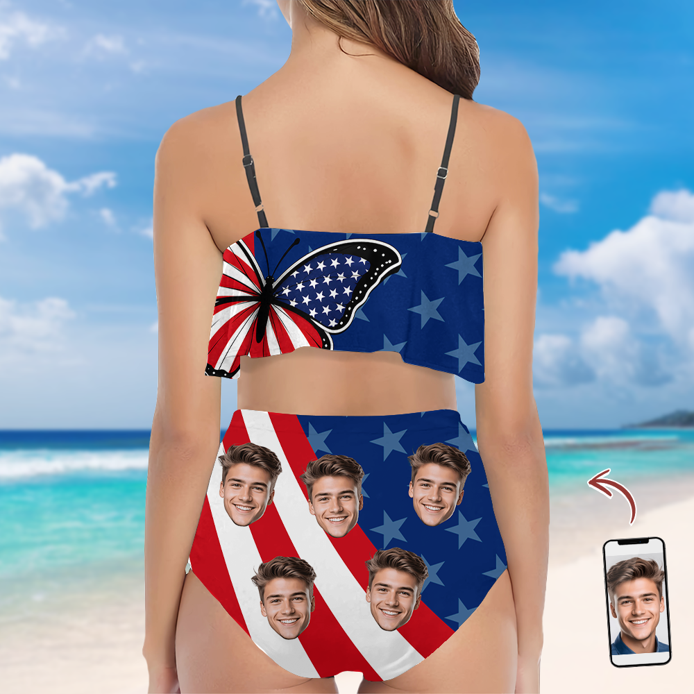 Custom Photo American Flag Women's Bikini Swimsuit Gift For Her LM32 899861