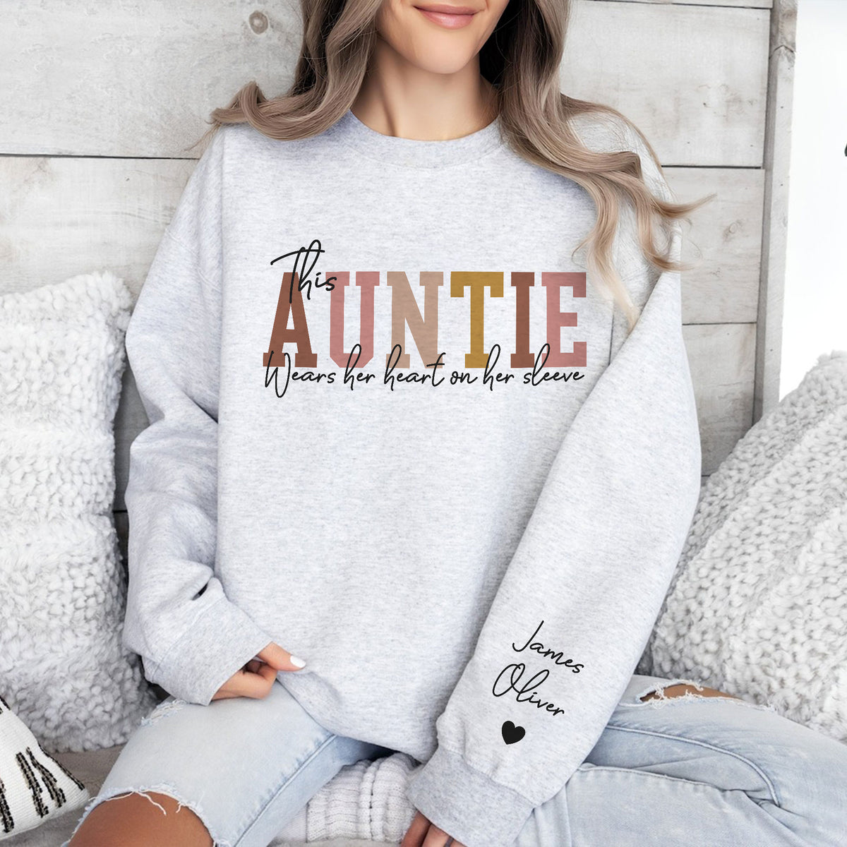 Custom Name This Mama Wears Her Heart On Her Sleeve - Personalized Sleeve Sweatshirt LM32 899091