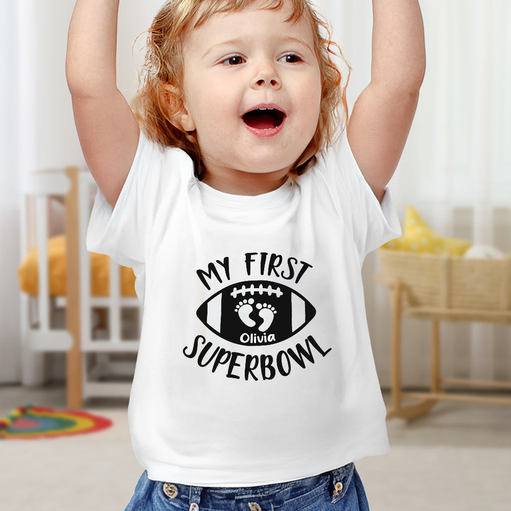 Personalized Name Baby's First Super Bowl Football Baby Onesie Shirt For Kids LM32 897829