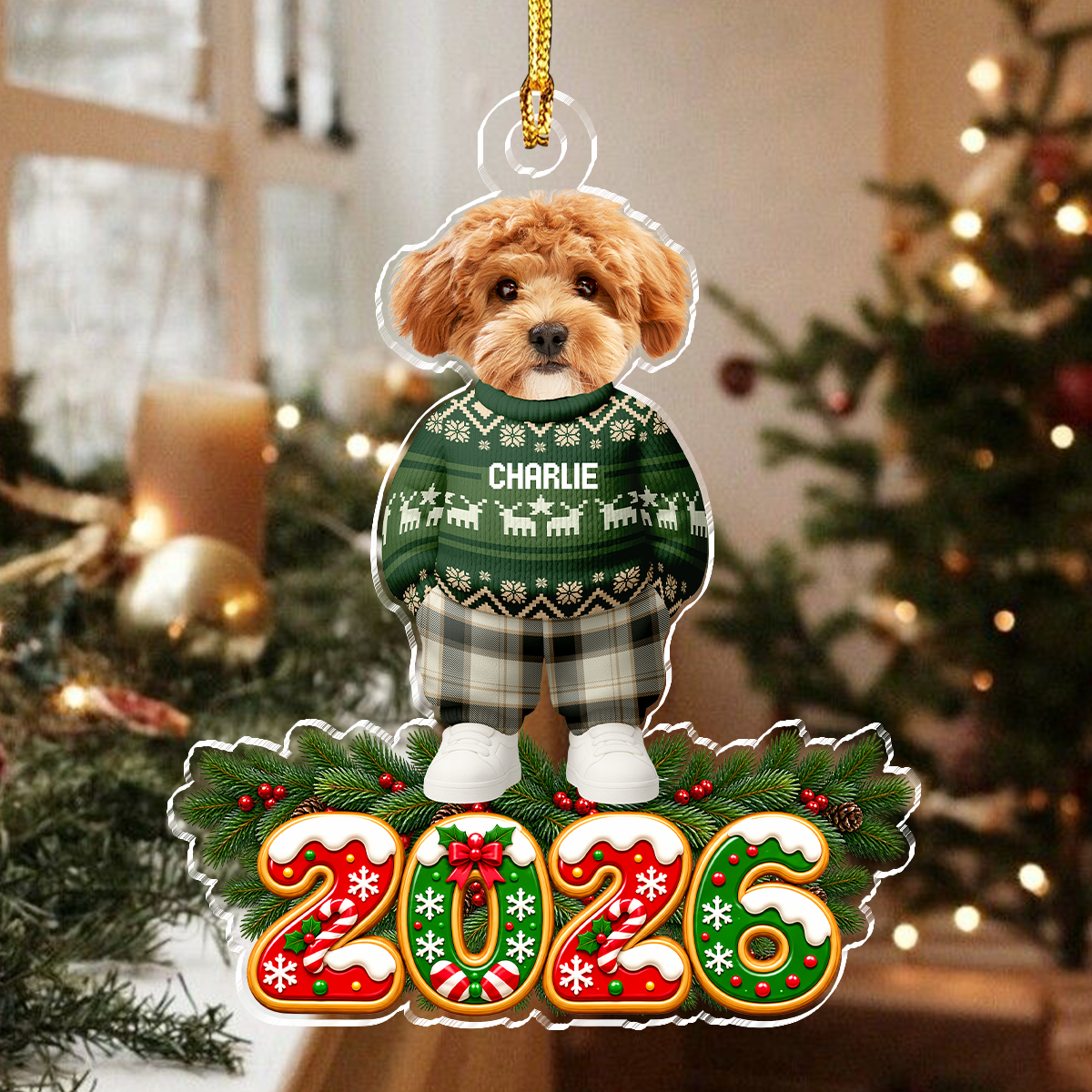 Custom Dog Cat Photo with Xmas Clothes Christmas Acrylic Ornament HO82 904152