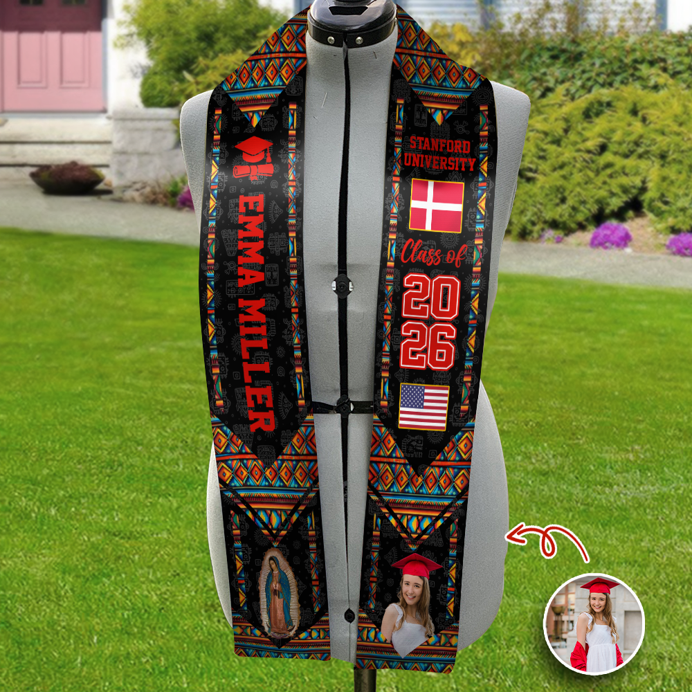 Custom Photo Country Flag Graduation Stole – Class of 2026 Sash LM32 897707