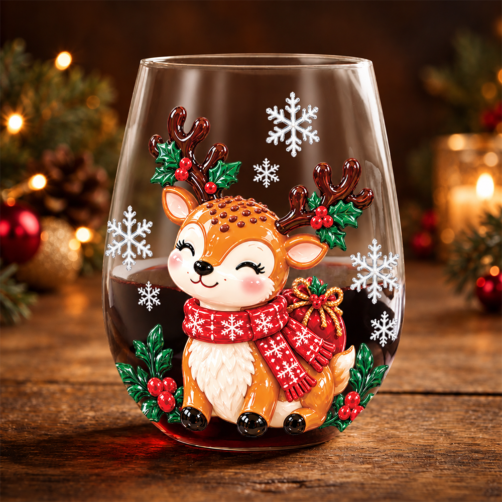 Personalized Santa Snowman Christmas Stemless Wine Glass Gift For Family CH07 180972
