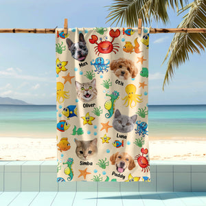 Custom Photo Cute Pet Face Watercolor Sea Creatures Summery Beach Towels CH07 896040