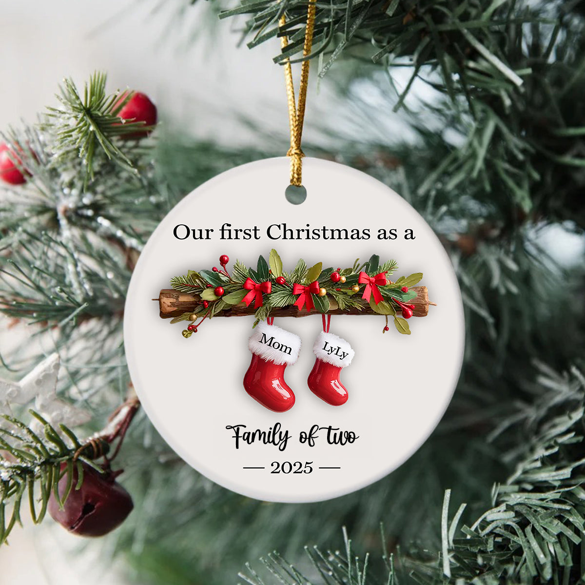 Personalized Our First Christmas As A Family 3D Effect Ceramic Ornament Gift For Family LM32 895721