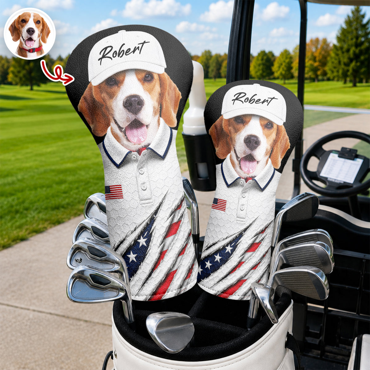Custom Dog Cat Photo Golf Ball Pattern With America Flag Golf Head Cover HO82 902376