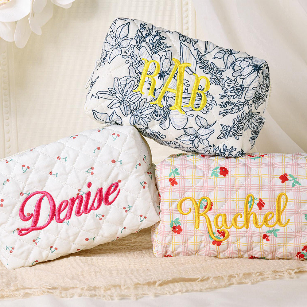 Personalized Name Floral Embroidered Makeup Bag - Gift For Girlfriend, Women Toiletry Bag, Bridesmaid Gift LM32 897409