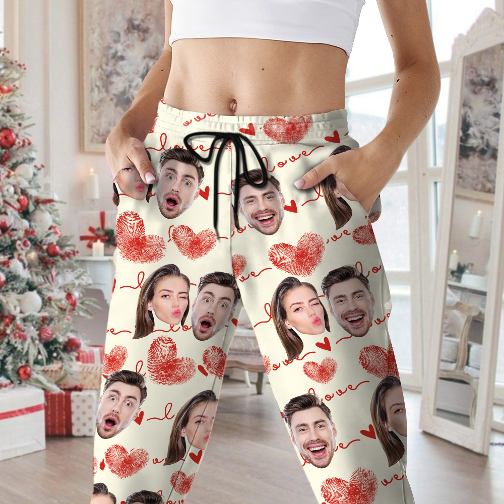 Custom Couple Photo With Heart Pattern Sweatpants HA75 892638