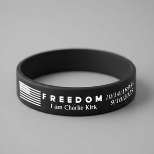 Laser Engraved Silicone Bracelet “FREEDOM” Charlie Kirk Tribute American Flag LM32 65733