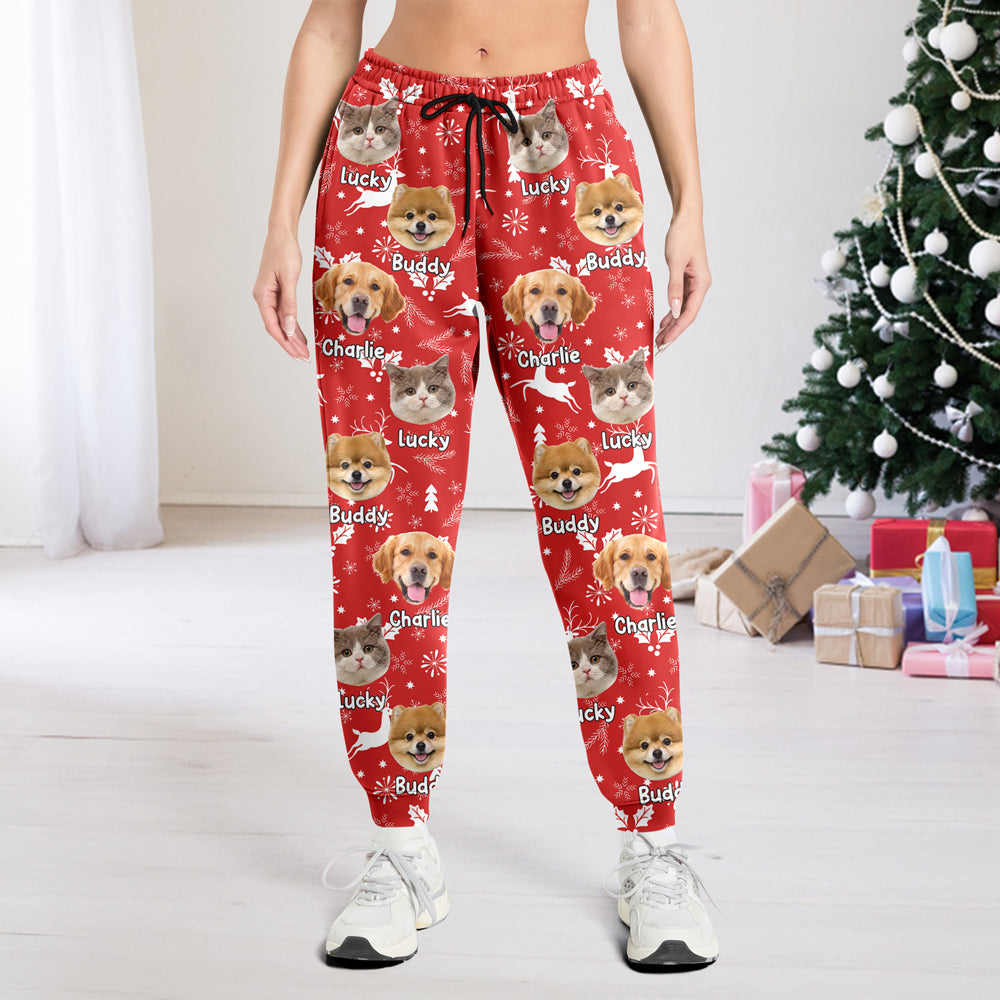 Custom Dog Cat Photo Christmas Pattern Sweatpants, Cute Christmas Gift for Pets Owners LM32 670103