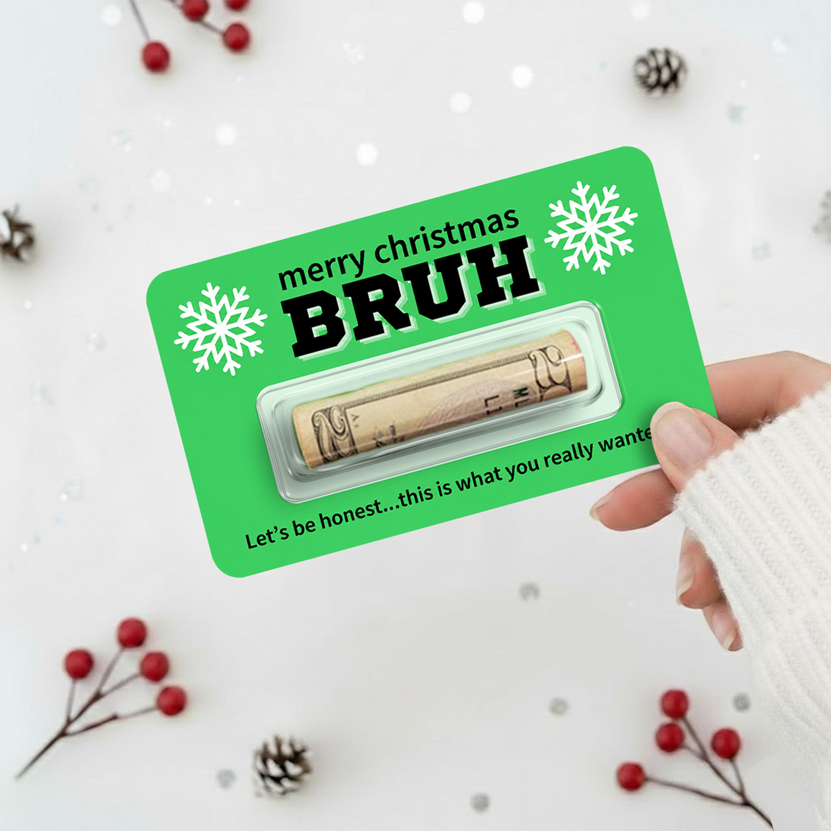 Custom Merry Christmas Bruh Money Holder Card - Personalized Funny Christmas Cash Gift Card for Family & Friends TH10 170679