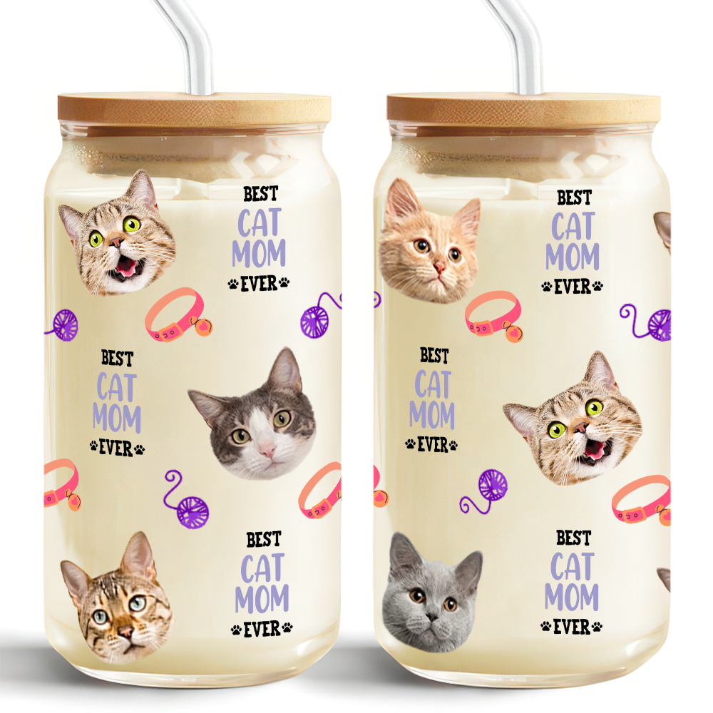 Custom Dog Cat Photo Best Dog Cat Mom Ever Personalized Glass Can CH07 895420