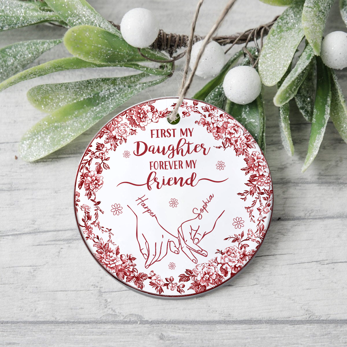 First Mother Forever Friend Personalized Chinoiserie Toile De Jouy Style Ceramic Ornament HO82 900164