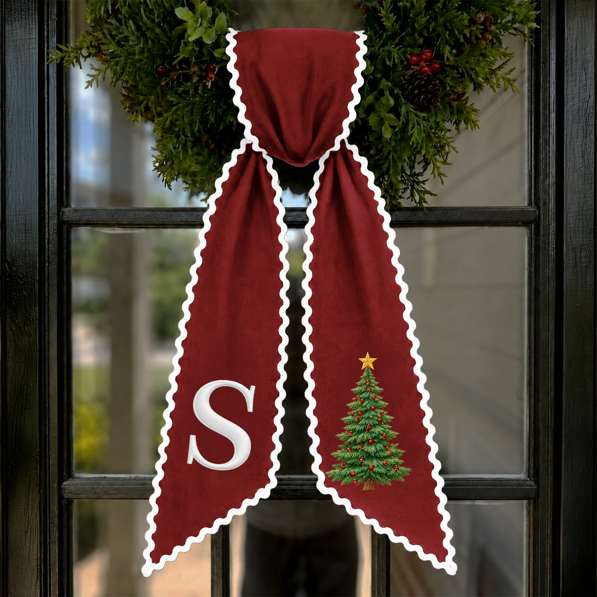 Personalized Christmas Tree Monogram Embroidered Wreath Sash TH10 171275