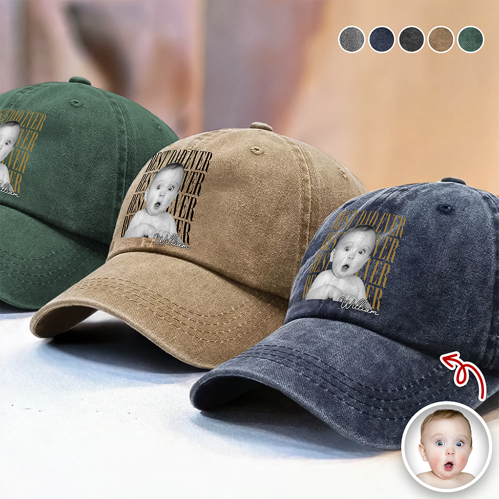 Personalized Vintage Photo Best Dad Mom Ever Washed Denim Baseball Cap HA75 921434