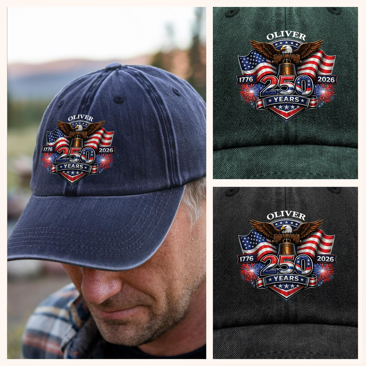 Custom Name 250 Years Of America 1776-2026 Patriotic Washed Denim Baseball Cap TH10 169639