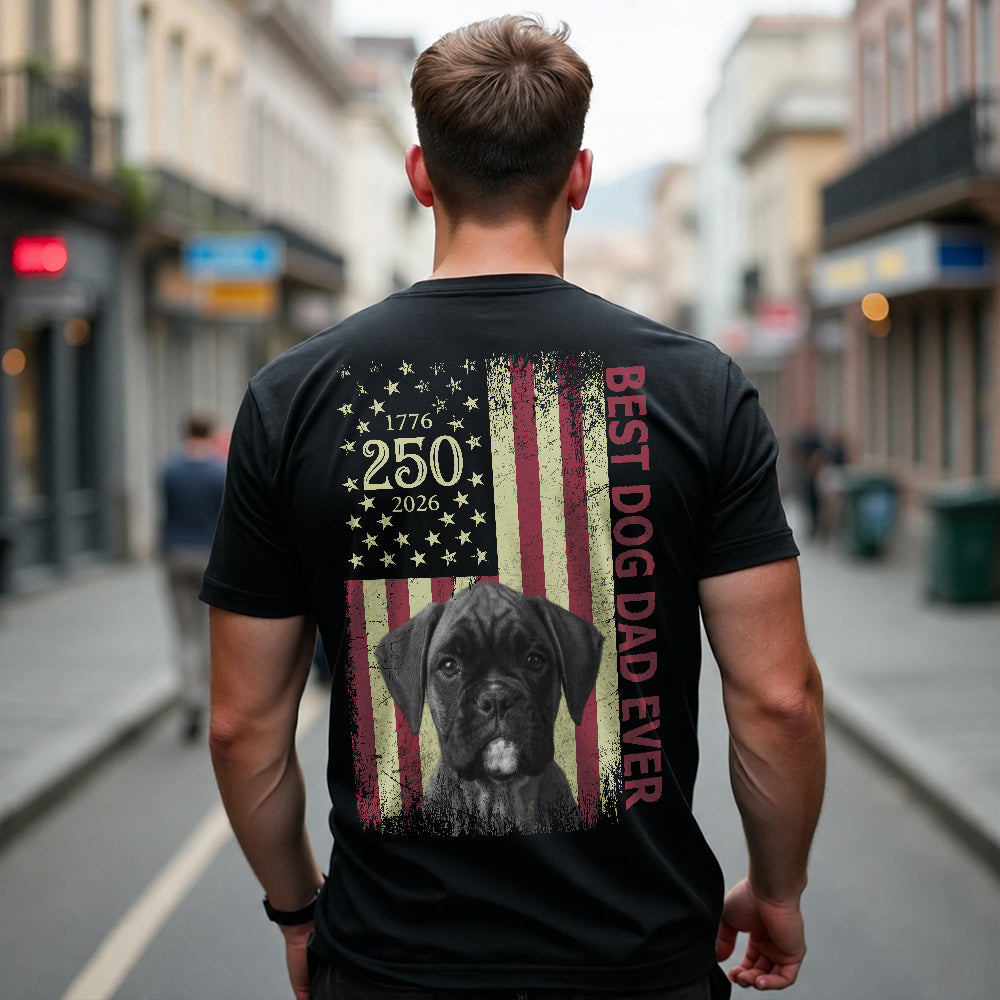 Upload Photo Best Dog Dad Ever, Best Cat Dad Ever Dog Cat Shirt, US Flag Back Shirt HA75 921406