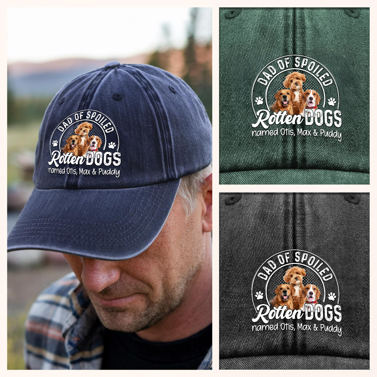 Dad Of A Spoiled Rotten Dog Custom Dog Photo Washed Denim Baseball Cap CH07 895860