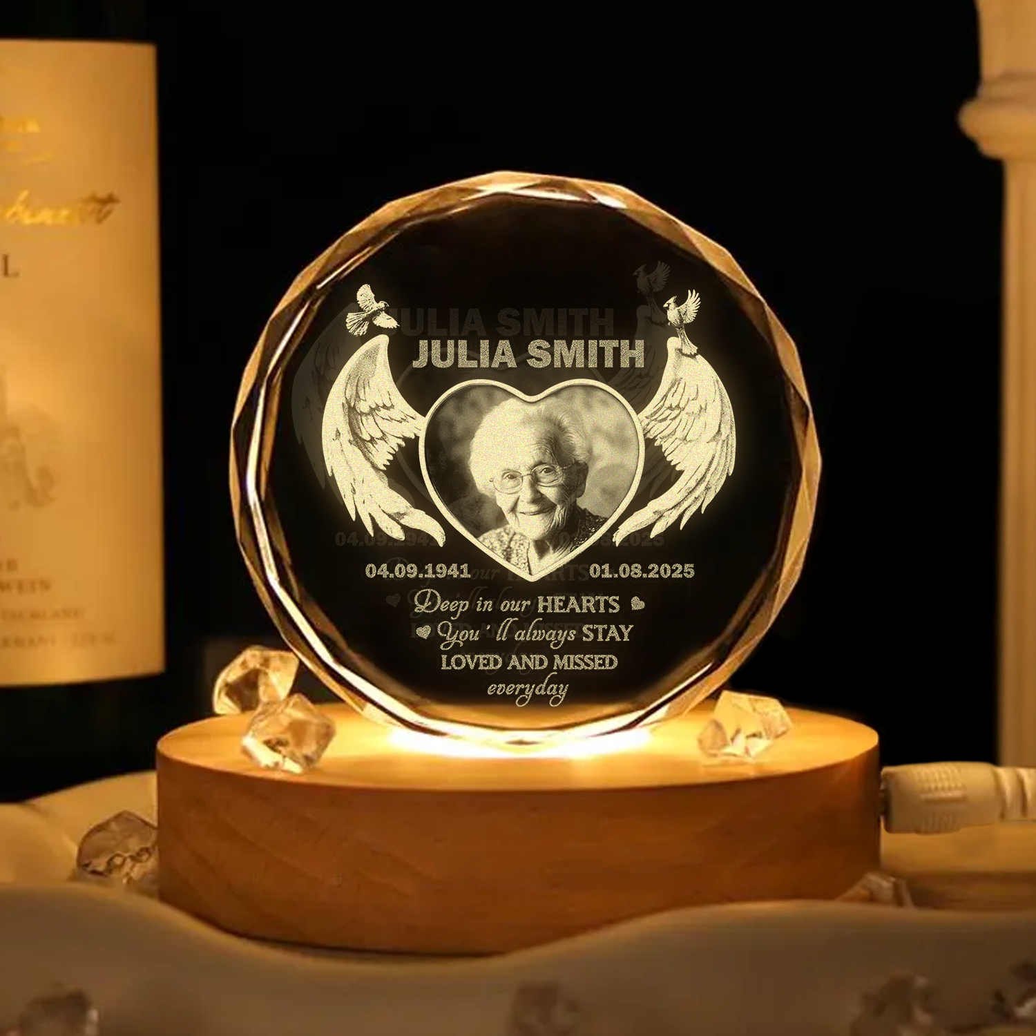 Personalized Deep In Your Hearts Engraved Crystal Photo With Light Memorial Gift LM32 897891