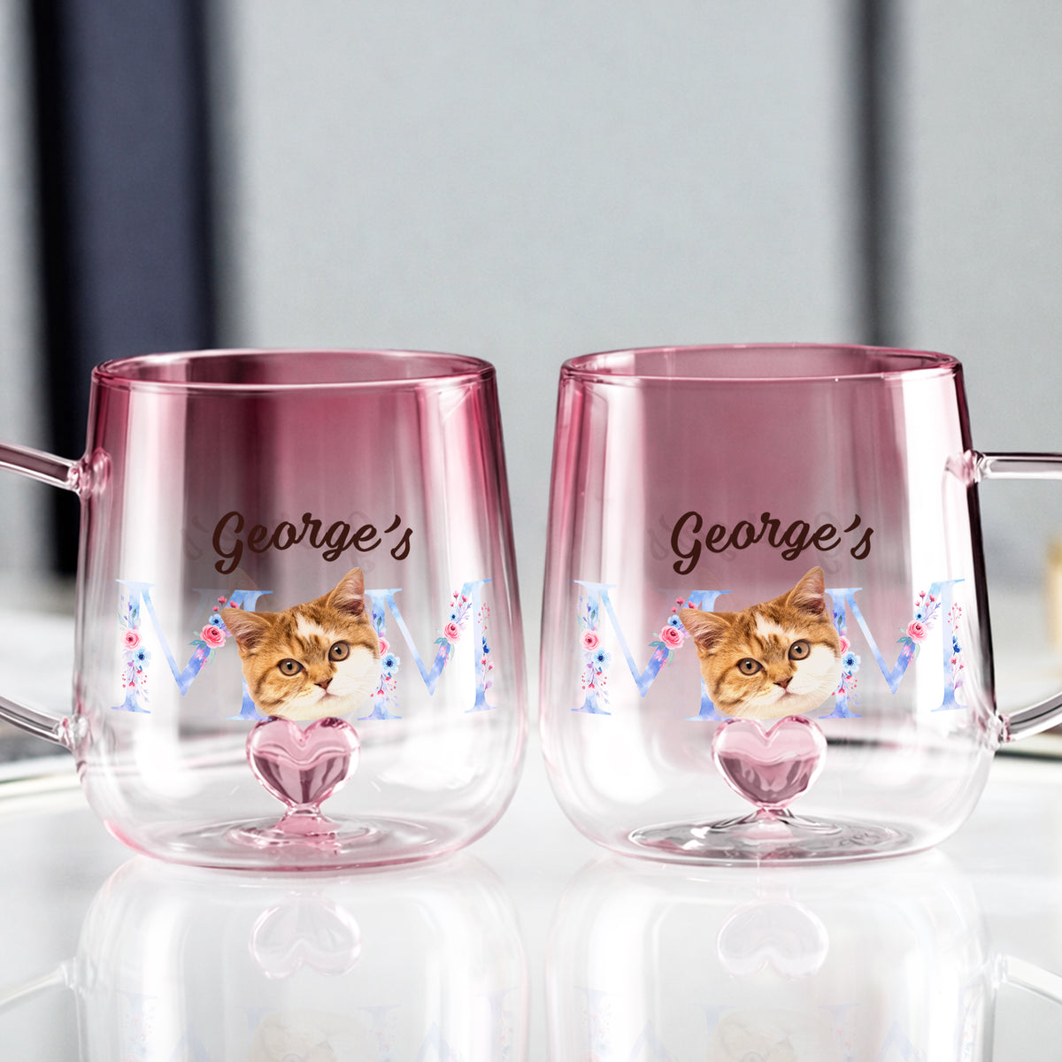 Custom Photo Mom With Floral Pink Gradient Glass Mug - Gift For Grandma, Mom, Mother's Day HO82 901762