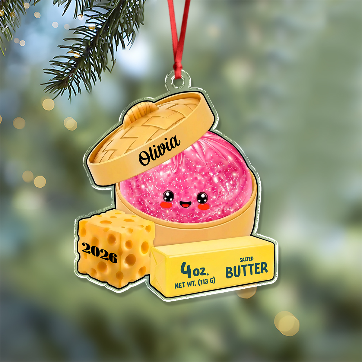 Custom Name Glitter Rainbow Dumpling Squishy Acrylic Ornament, Cute Christmas Keepsake LM32 670083