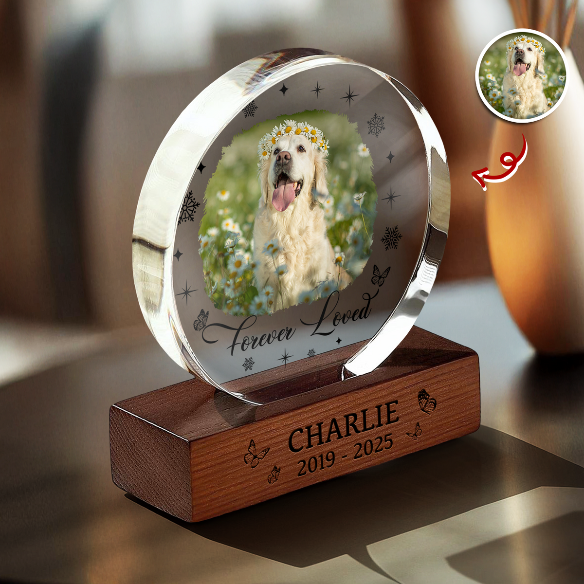 Custom Photo Memorial Dog Cat Loss Keepsake Round Acrylic Frame Block HA75 898010