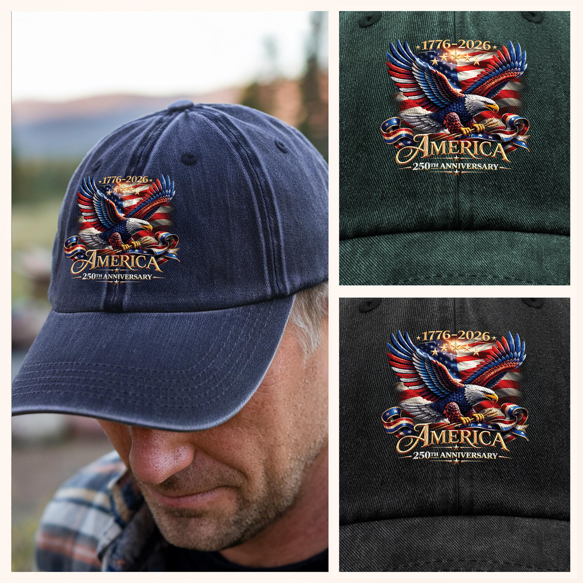 America 250th Anniversary 1776-2026 Patriotic Washed Denim Baseball Cap HA75 920850
