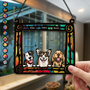 Custom Dog Photo Sitting In Frame Window Hanging Suncatcher Ornament HO82 891200