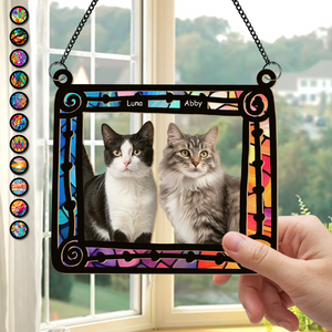 Cats Sitting In Frame Window Hanging Suncatcher Ornament Personalized Gift HO82 891198