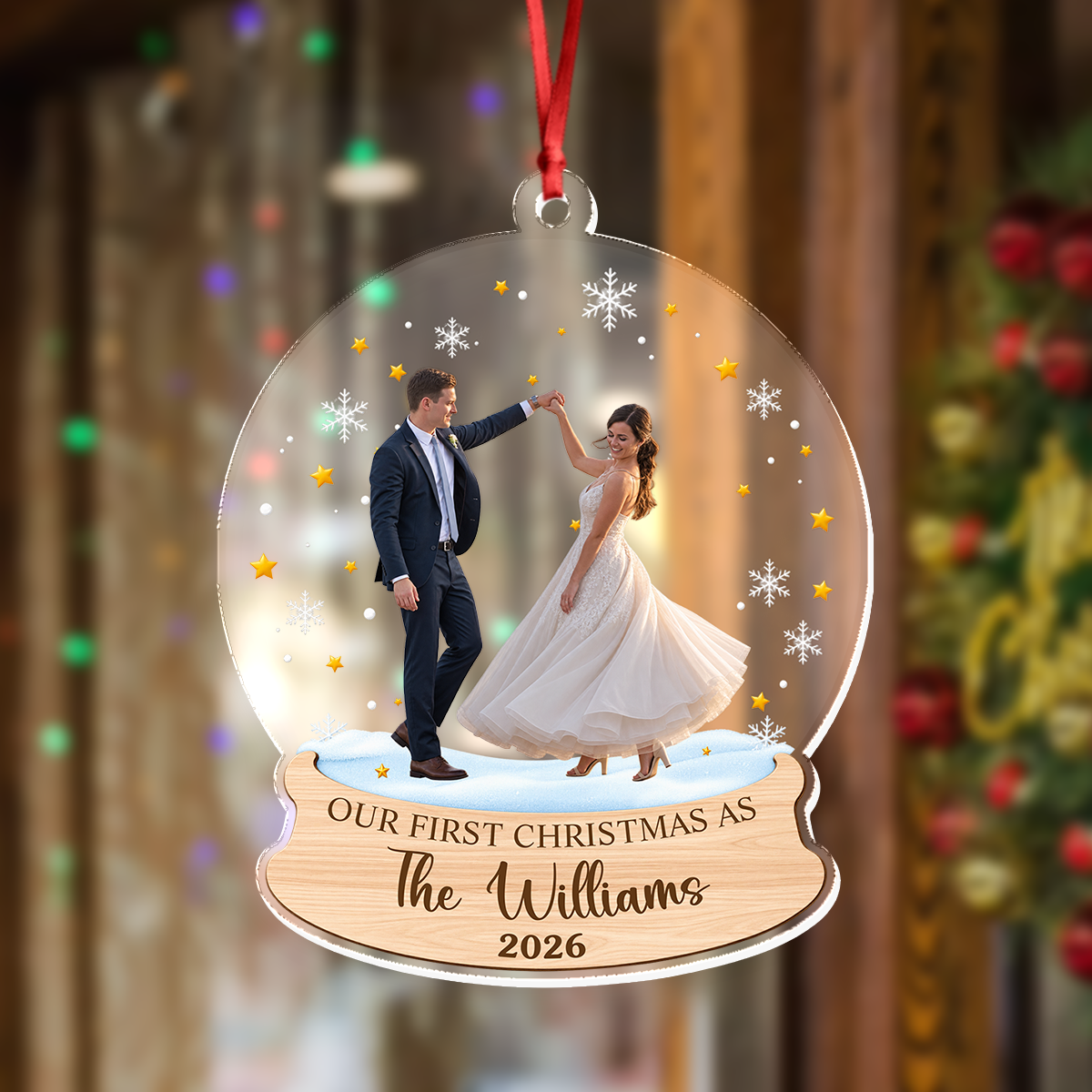 Custom Photo Our First Christmas As Acrylic Ornament, Personalized Newlywed Keepsake HA75 919080