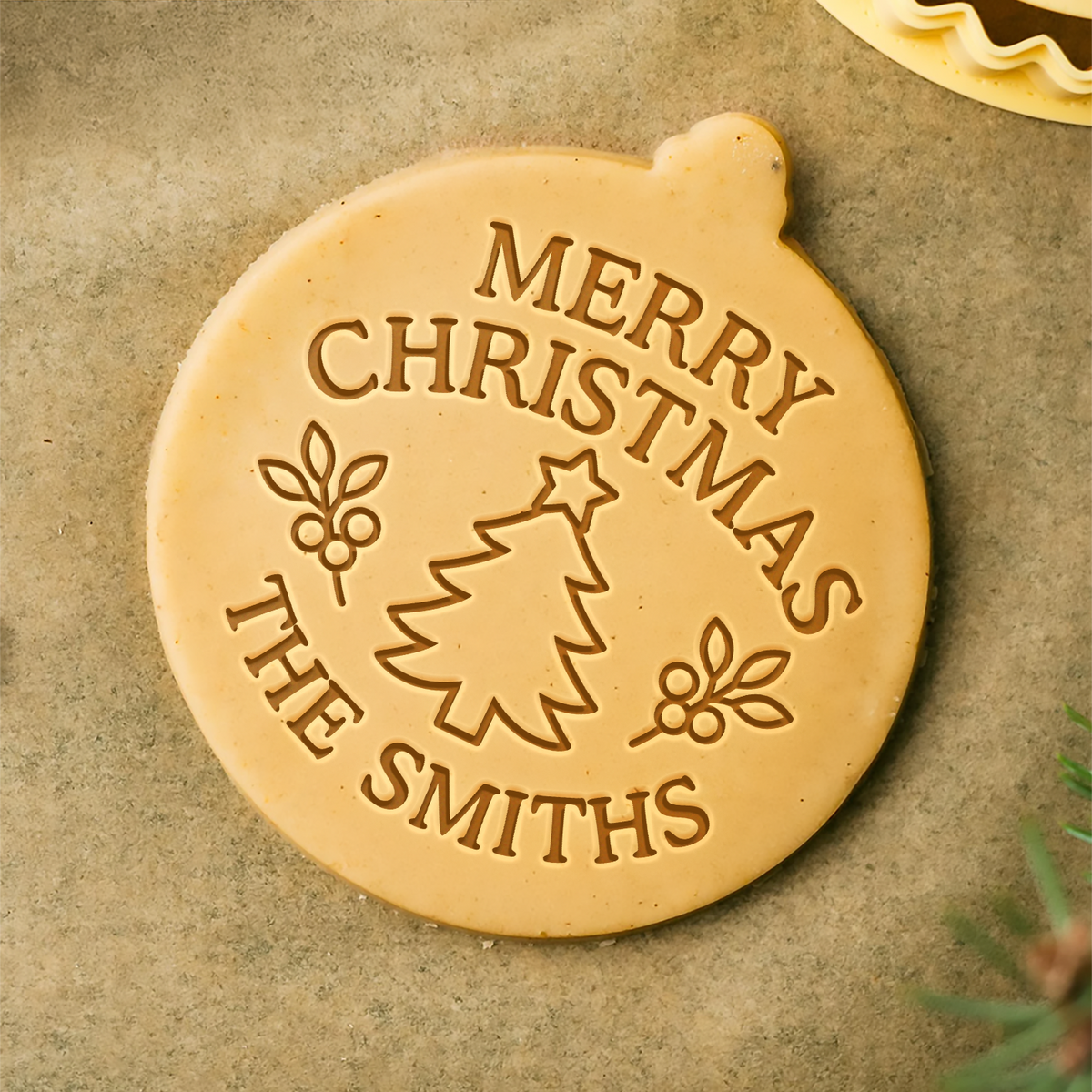 Custom Family Name Merry Christmas Cookie Stamp, Personalized Holiday Baking Gift TH10 171391