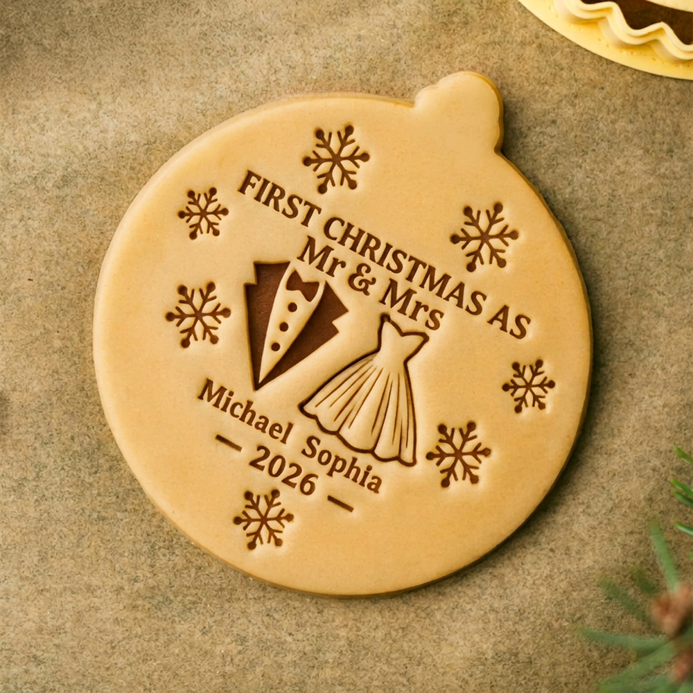 Personalized First Christmas As Married Cookie Stamp, Personalized Holiday Baking Gift HO82 904164