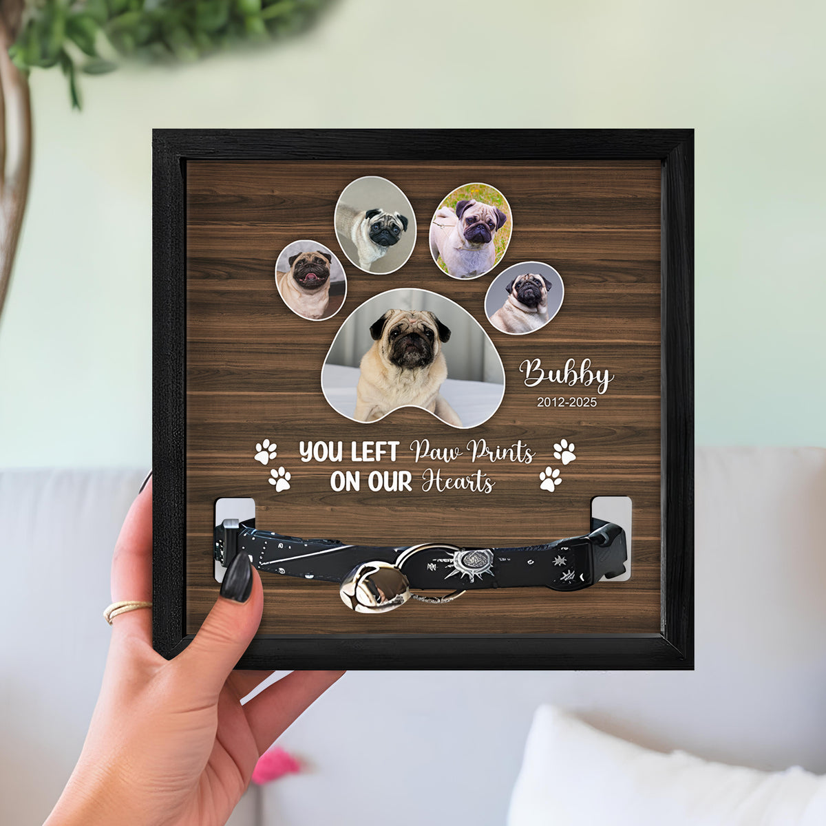 Custom Photo You Left Paw Prints On Our Hearts Memorial Square Collar Frame TH10 892717