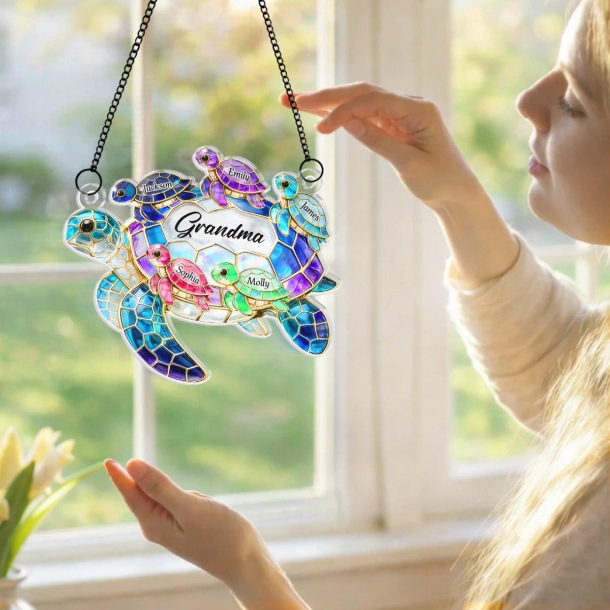 Personalized Turtle Window Hanging Suncatcher Ornament - Gift For Mother's Day HO82 902134