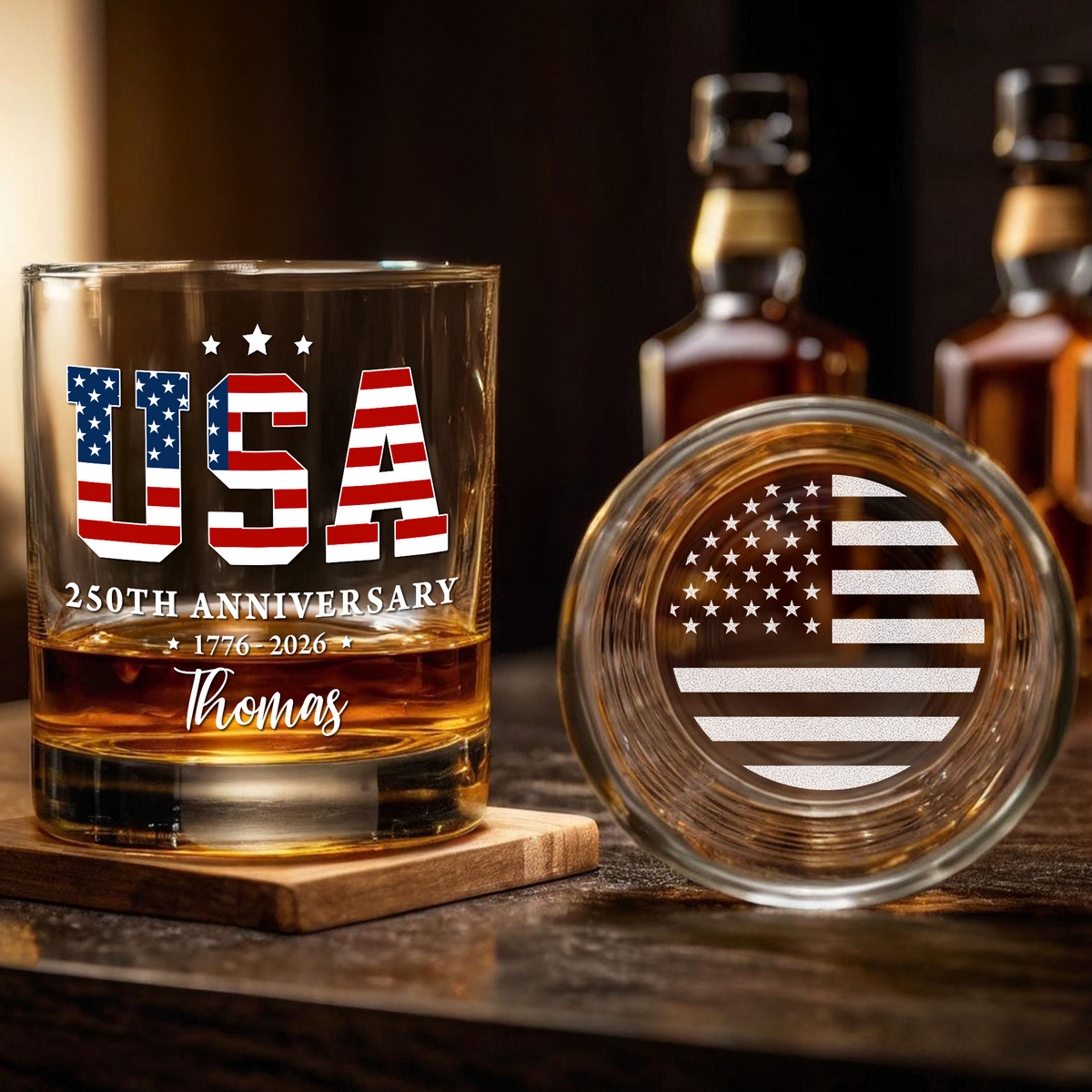 Custom Name USA 250th Anniversary 1776-2026 Engraved Whiskey Glass Independence Day Gift LM32 897959