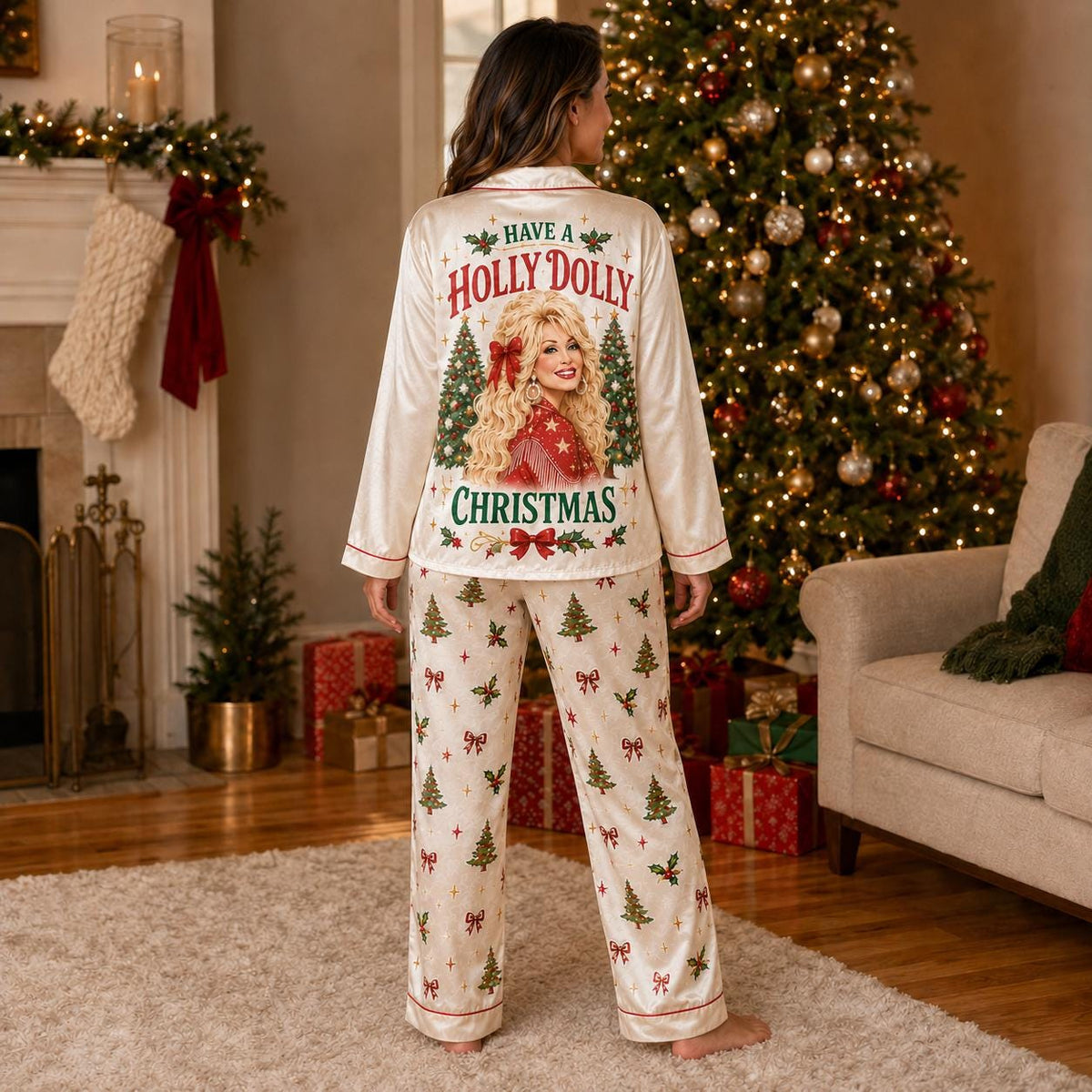 Have A Holly Pink Country Christmas Pajamas Set, Western Family Holiday PJs LM32 670157
