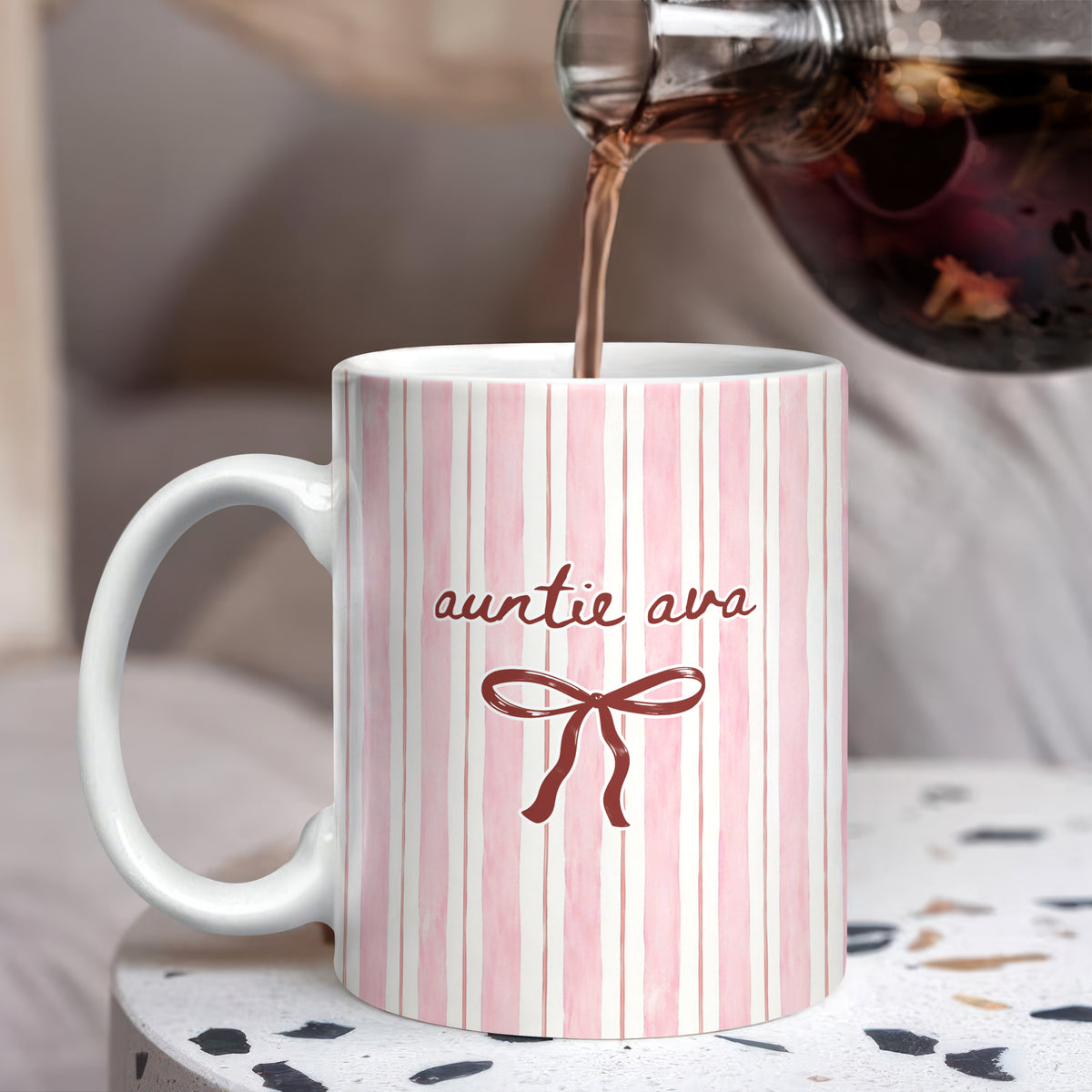 Custom Name Auntie Bow Print Full Mug - Personalized Gift for Aunt LM32 899805