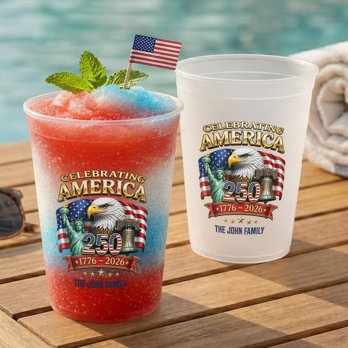 Custom Family Name Celebrating US 250 1776-2026 Patriotic Cups For Party HO82 902250