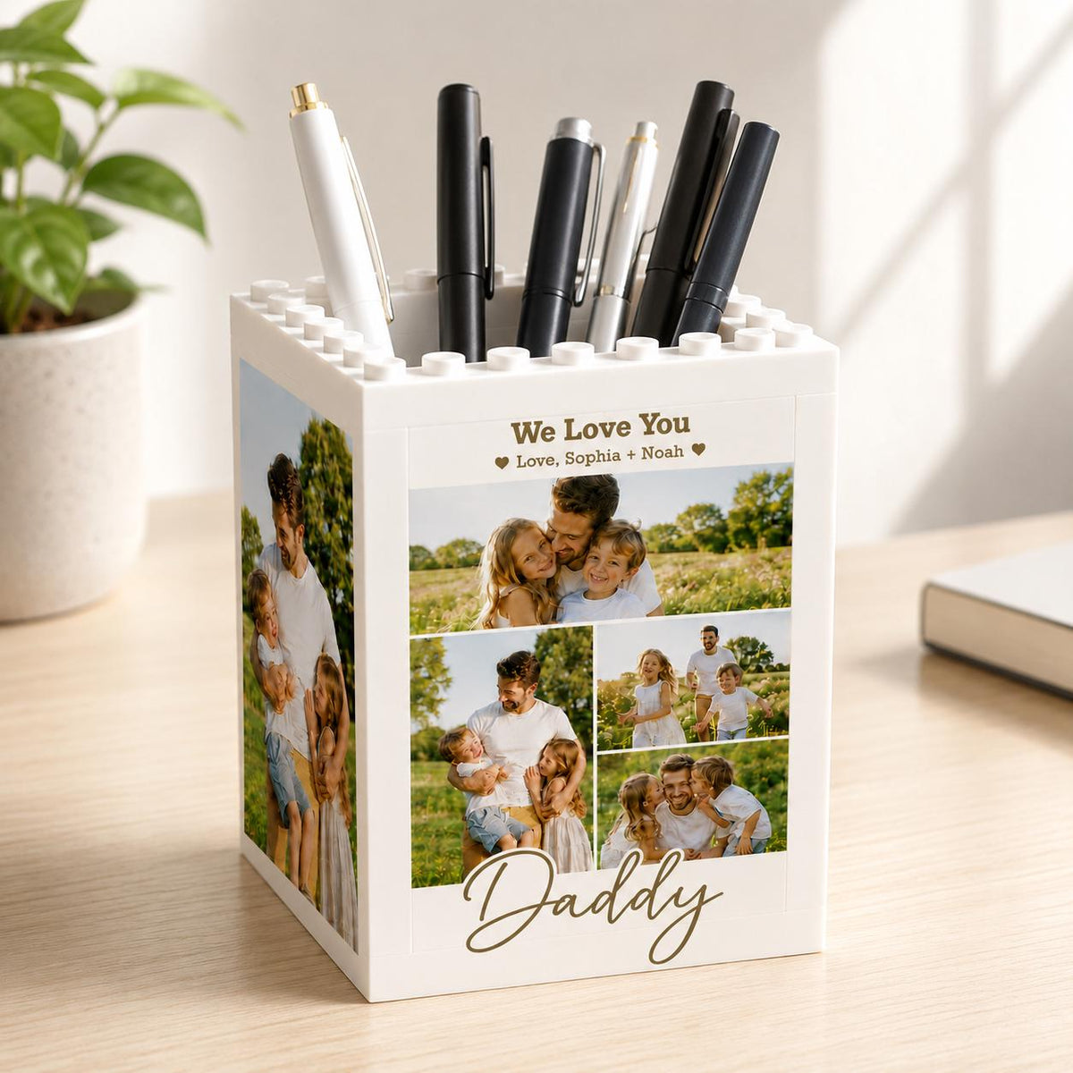 Custom Photo Collage Building Brick Block Daddy & Me Pencil Holder Keepsake Gift LM32 669091