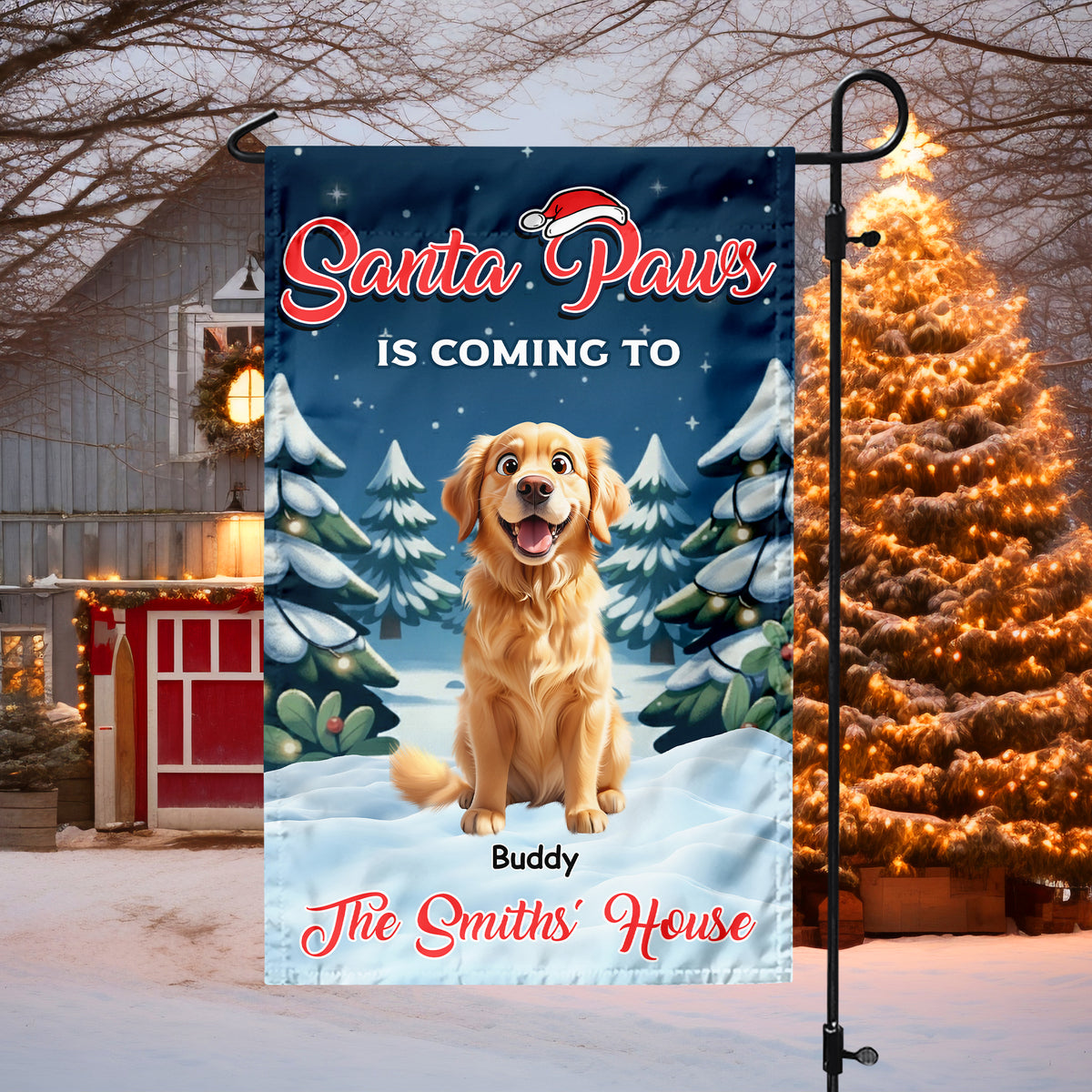 Custom Cute 3D Dog Santa Paws Is Coming To The Town Garden Flag LM32 895955