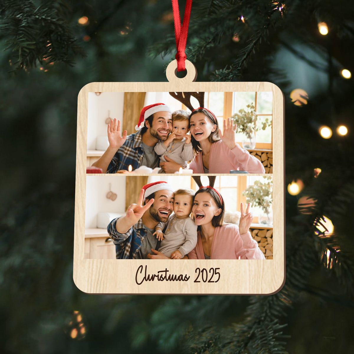Custom Family Photo Keepsake 2025 Christmas Gift Wooden Ornament LM32 897335
