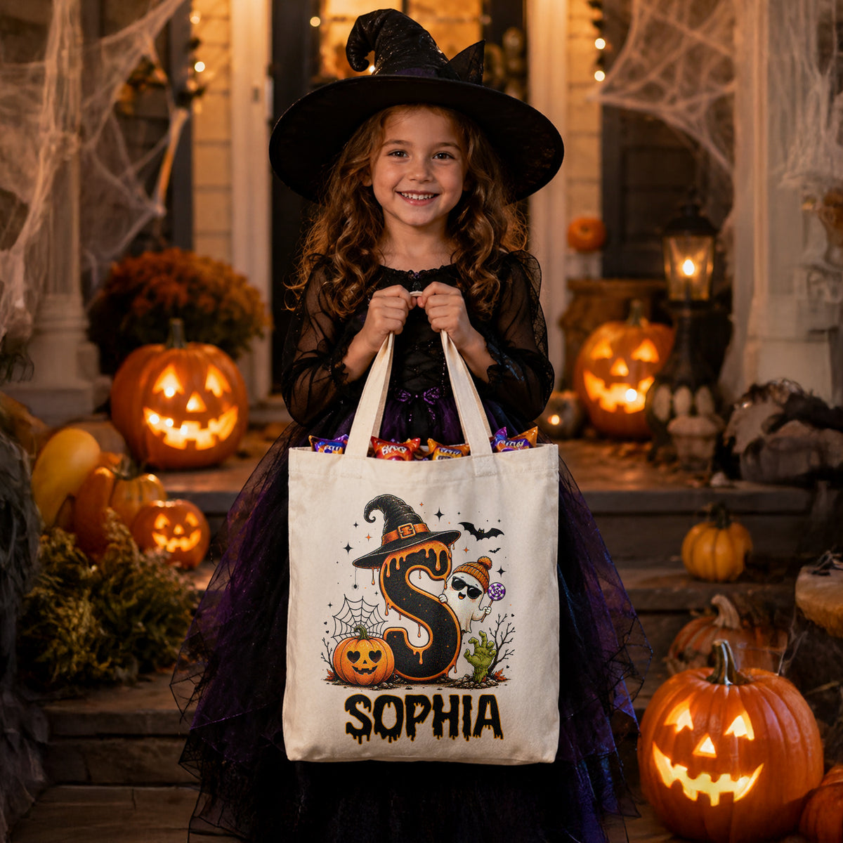 Personalized Name Cute Halloween Ghost Trick or Treat Candy Tote Bag HO82 903114