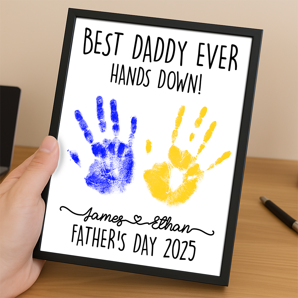 Personalized DIY Handprint Sign - Best Dad Ever Sign Wooden Plaque With Stand TH10 892983