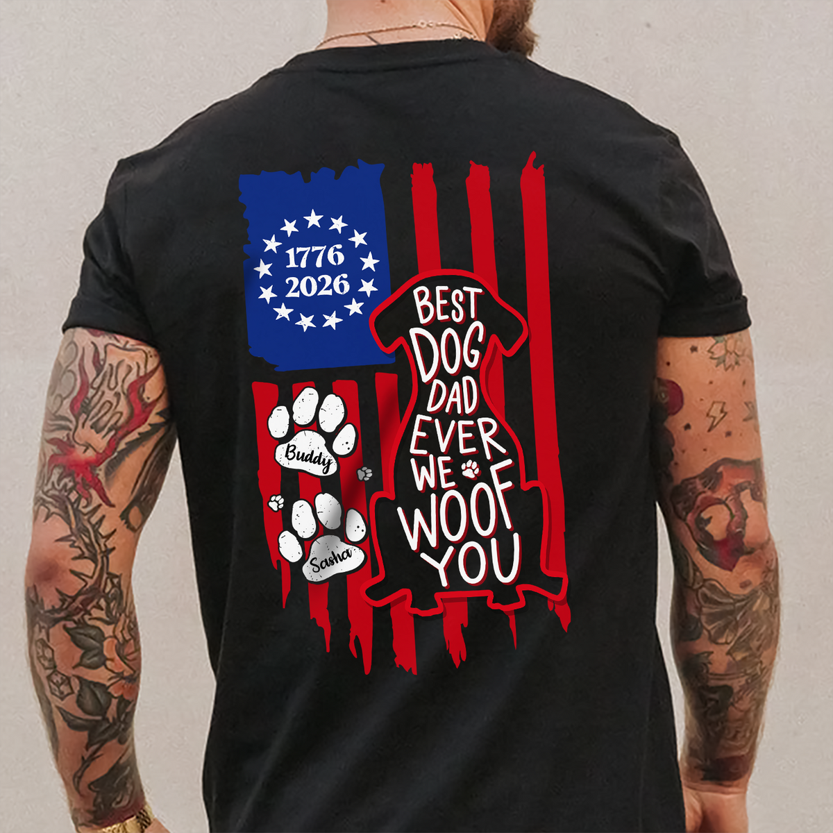 Personalized Best Dog Dad Ever We Woof You With US Flag Back Dark Shirt - Gift For Dog Lovers HO82 902860