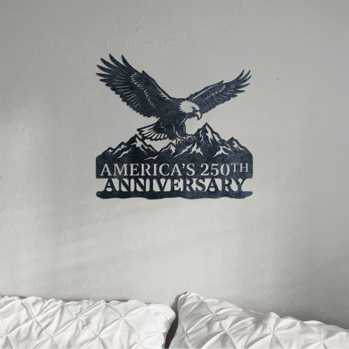 America’s 250th Anniversary Metal Sign, Patriotic Eagle and Mountain Silhouette, USA Semiquincentennial Wall Decor HO82 901148
