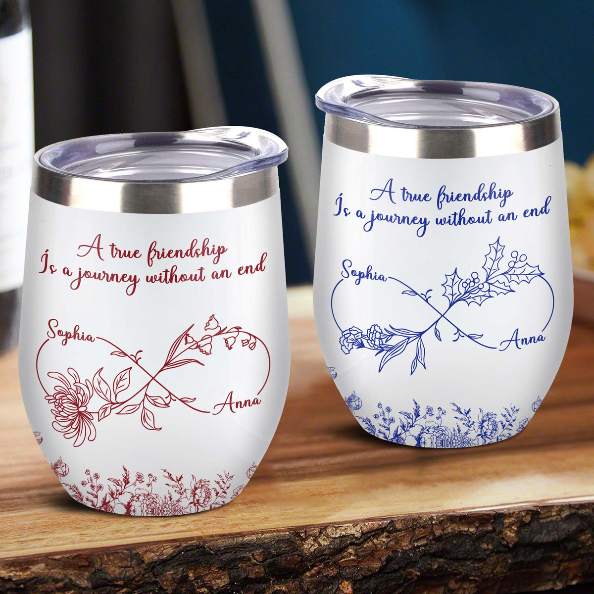 Personalized Gift True Friendship Without An End Toile De Jouy Wine Tumbler LM32 893997