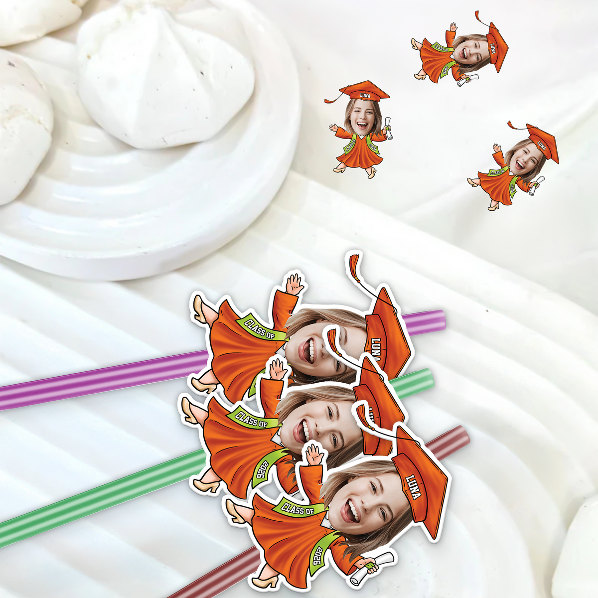 Custom Funny Face Class of 2026 Graduation Decoration Colorful Straws TH10 169129