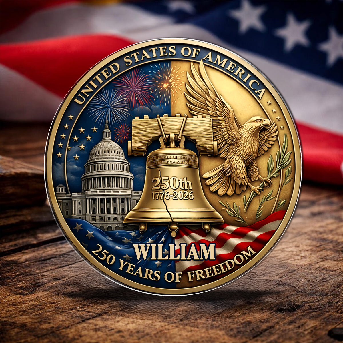 Custom Name USA 250 Years Of Freedom 1776-2026 Liberty Bell & Eagle Badge Acrylic Pin HO82 901822