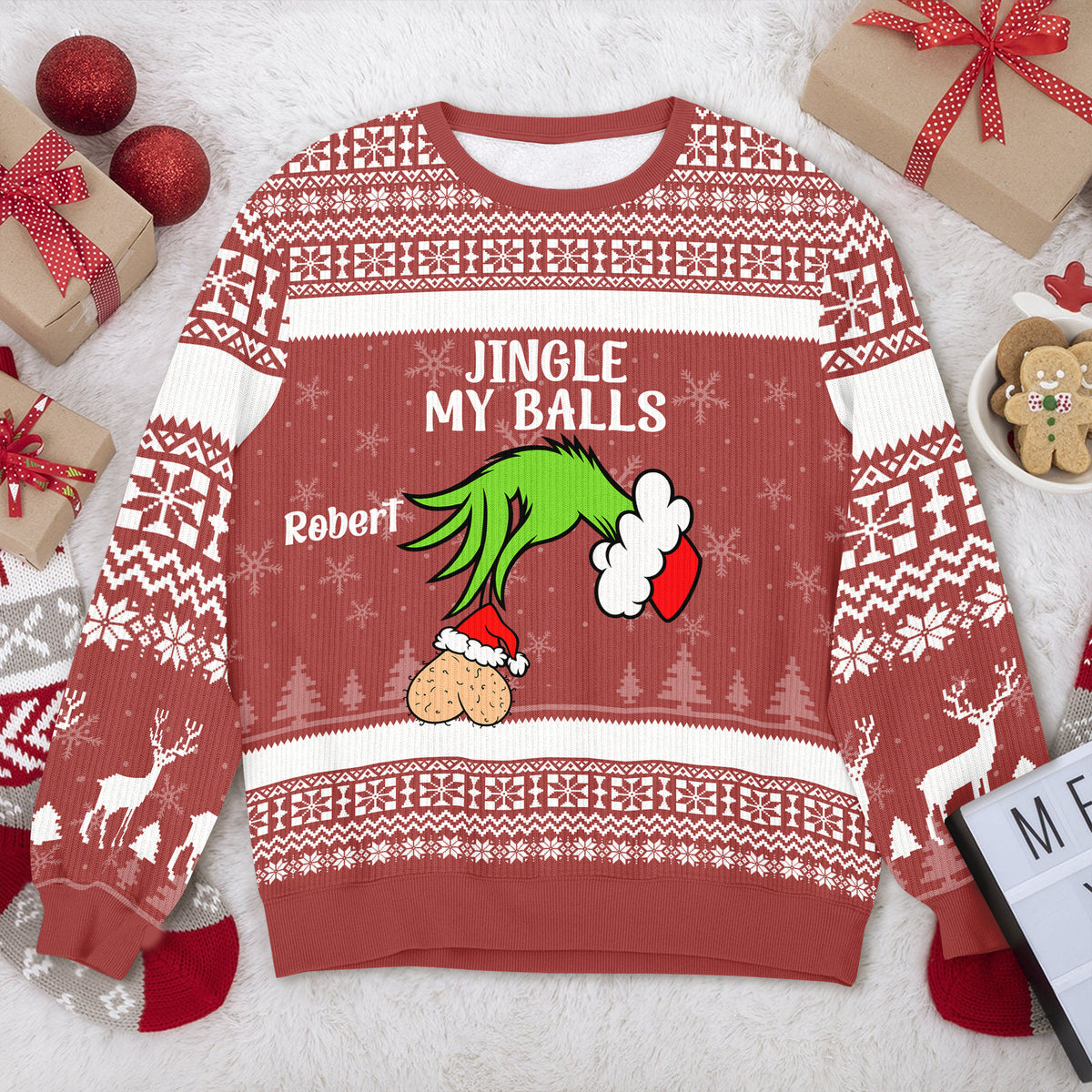 Custom Name Jingle My Balls Ugly Christmas Sweater For Dad TH10 171175